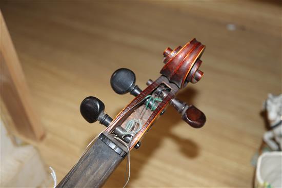 A full-sized French violin, labelled companion L.59cm